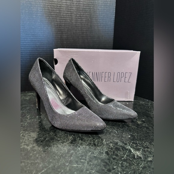 Jennifer Lopez NWB Black Silver Shimmer 4" Heels Stiletto Size 9 NIB - Picture 2 of 9
